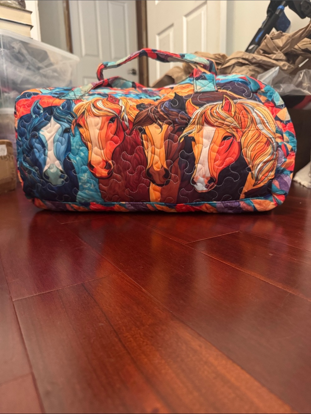 Quilted Horse Print Duffle Bag in Multicolor